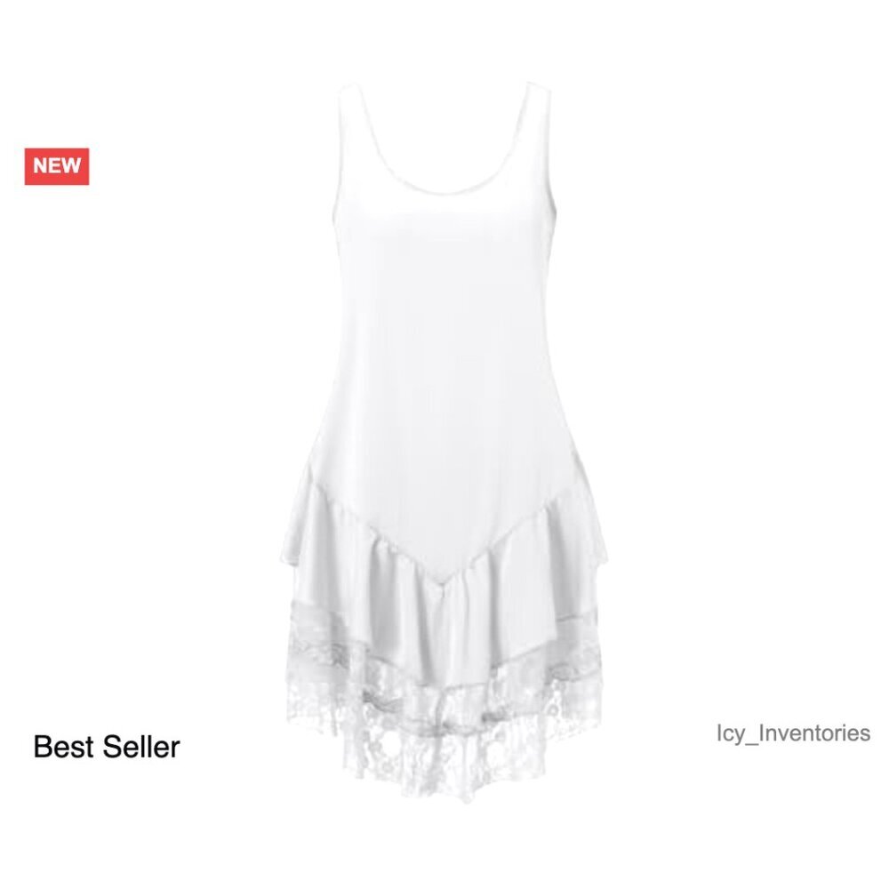 Satin Lace Mini Slip Dress Tiered Drop Waist Babydoll Sleeveless Flowy - Picture 6 of 7